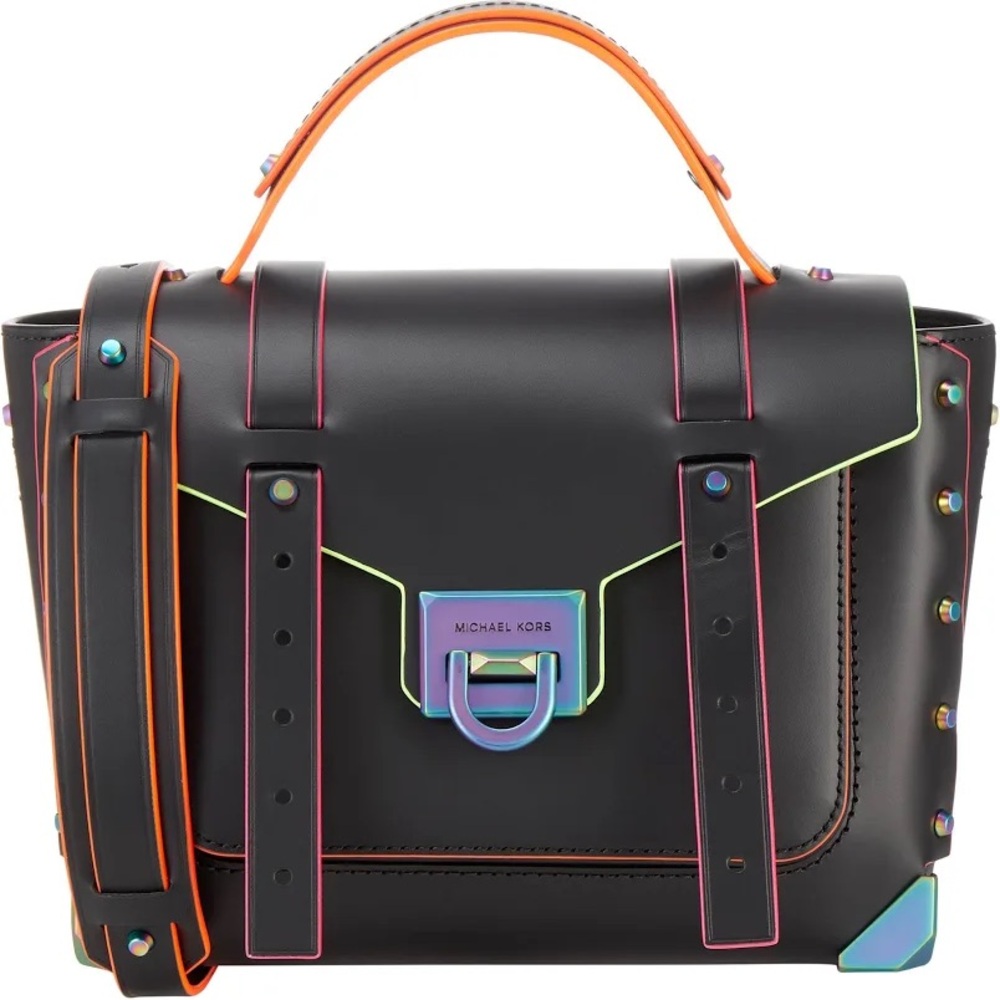 Michael Kors Black Satchel with Neon Accents